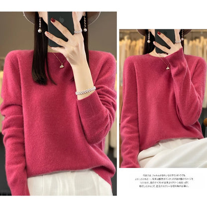 100% Merino Wool Sweater Women O-neck Cashmere Knitwear Female Pullover Autumn Winter Casual Tops Solid Color Soft  Clothing