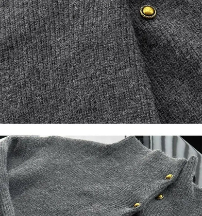 Vintage Trend Casual Autumn Winter New Men Turtleneck Solid Button Fashion Luxury Business Long Sleeve Pullovers Knitted Tops