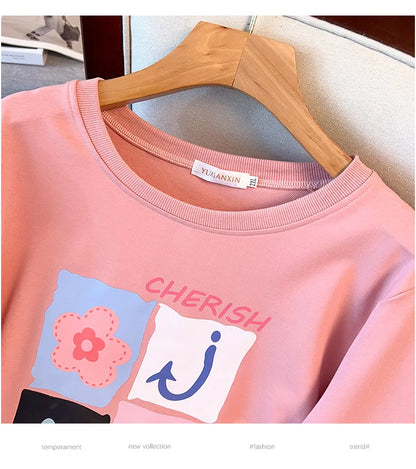 175kg plus size Damen büste Frühling Herbst lose Langarm bedrucktes Sweatshirt Top schwarz rosa 6xl 7xl 8xl 9xl 10xl 11xl.