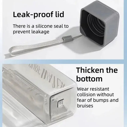 1 Pcs Clear Square Drinking Glass in Mate Plastic Portable Water Bottle with Milk Cable for Outdoor Sports.