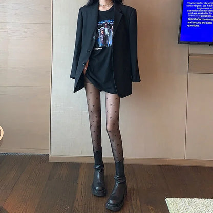 Black Polka Dot Butterfly Knot Tights Ultra Thin Women's Stockings Prevent Snagging Sexy Silk Pantyhose Spring Summer.