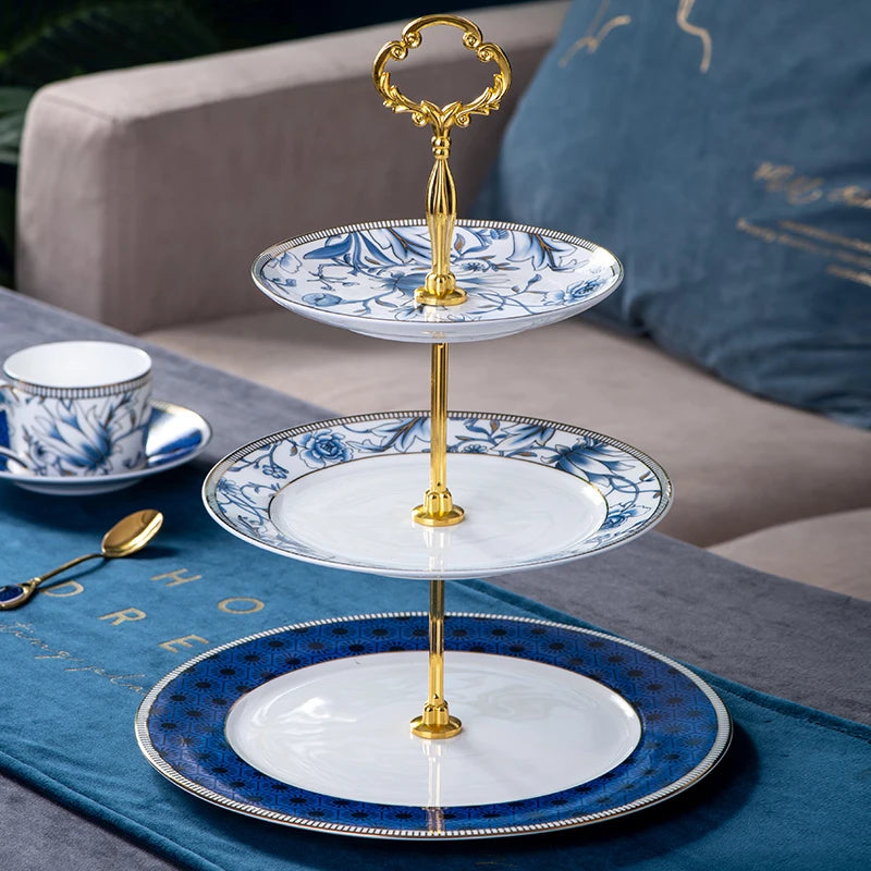 Elegant Cup and Saucer Set Bone China Sugar Jar Milk Jug Coffee Pot Set Cyan Magnolia Home English Mug Teaset Dessert Plate