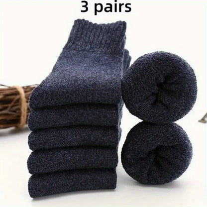 Men's thick warm towel socks 3 pairs of casual solid color mid-calf socks winter men's socks