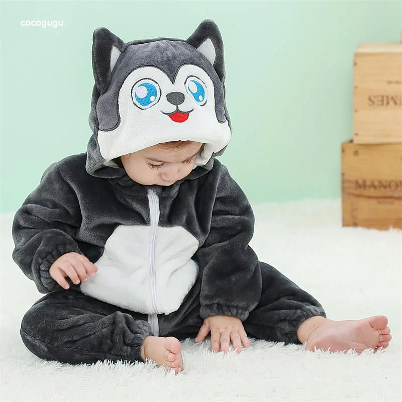 Husky Stram pler Baby Boy Girl Pyjama Neugeborene Bebe Kleidung niedlichen Body suits Flanell warmes einteiliges Winter Halloween Tier Outfit.