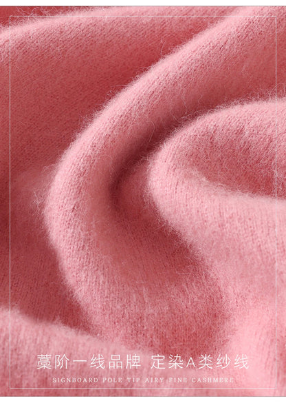 Women's Round-neck Mink Cashmere Sweater Soft Pullover Jumper Comfortable Knitted Top for Autumn Winter Pure Mink Material