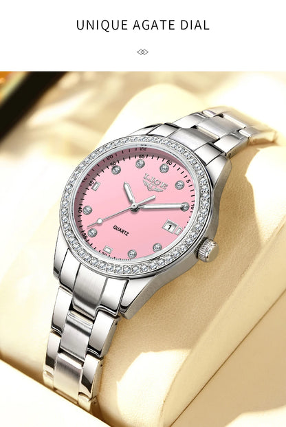 LIGE 2025 Diamond Women's Watch Fashion Elegant Quartz Wristwatches Waterproof Steel Strap Watch For Ladies Gifts Reloj Mujer.