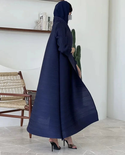 Muslim Abaya Black Simple Commuter Fashion Pleated Loose Long Trench Coat Jacket 2024 Fall New.