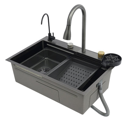 Edelstahl Rechteckige 68*45*21 cm Küche Waschbecken Große Single Slot Wasserhahn Set Seifenspender Tasse Waschmaschine