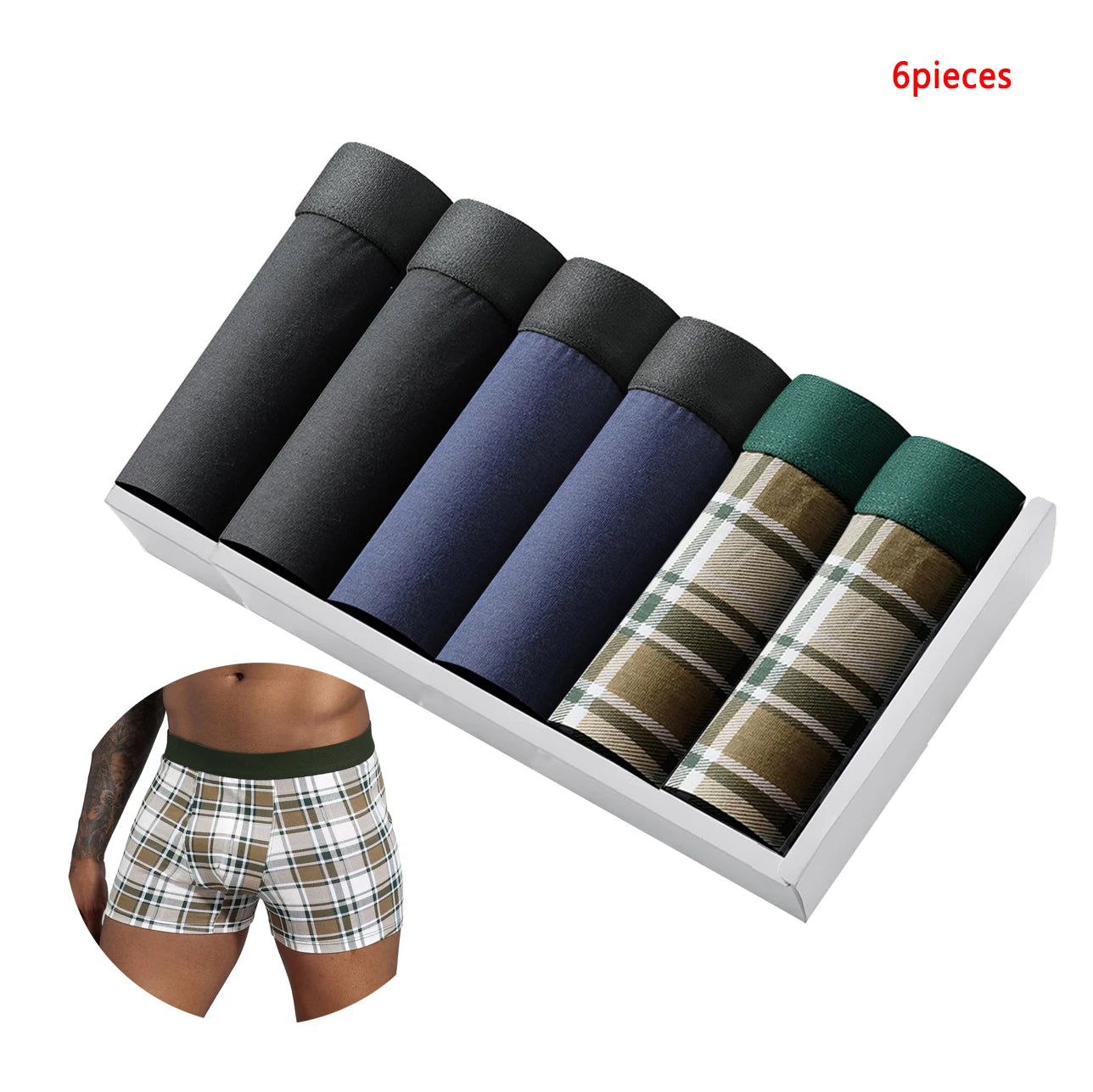 6 teile/paket Schwarz Boxer Shorts Männer Unterwäsche Weiche Atmungsaktive Männliche Unterhose für Männer Homme Boxershorts Slips 2024 Höschen