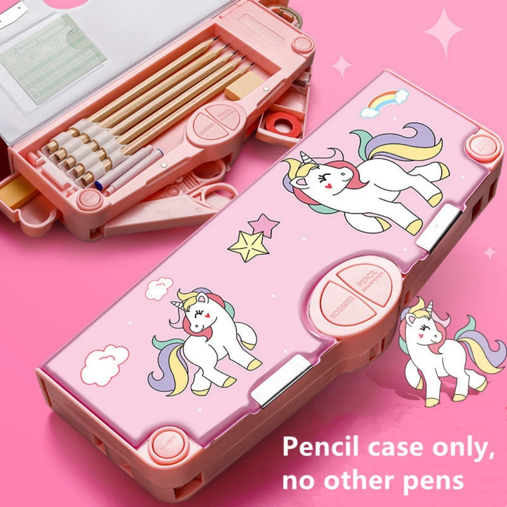 Mechanisches, verformbares, niedliches Federmäppchen mit Stifteinsatz, multifunktionaler Schlüsselschalter, Cartoon-Aufbewahrungsbox für Schule und Schreibwaren aus Kunststoff.