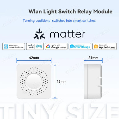 Matter WIFI Smart Switch 1-Kanal-Modul Automatisierungsrelais Smart Breaker Sprachsteuerung Homekit Siri Alexa Google Home.