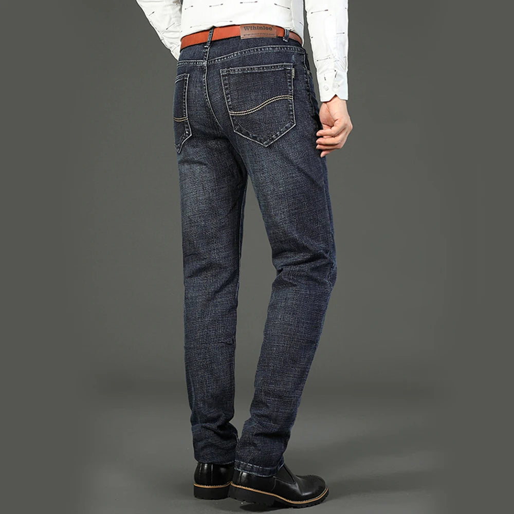 Wthinlee Spring Summer Business Jeans Men Light Blue Casual Straight Stretch Fashion Classic Work Denim Trousers Brand Clothing