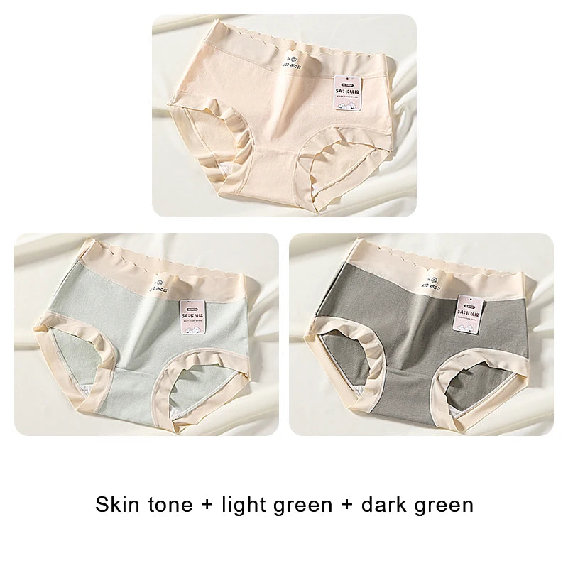 3PCS Female Underwear Antibacterial Pure Cotton Sexy Mid-rise Cotton Panties Woman Traceless Fashions Women's Intimate Intimates