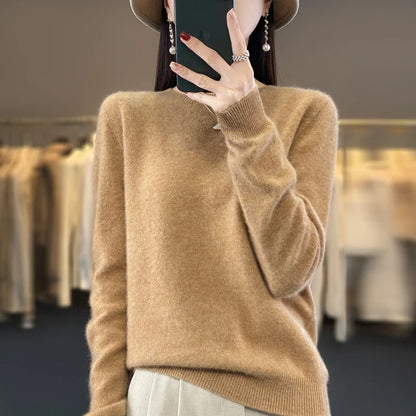 100% Merino Wool Sweater Women O-neck Cashmere Knitwear Female Pullover Autumn Winter Casual Tops Solid Color Soft  Clothing.