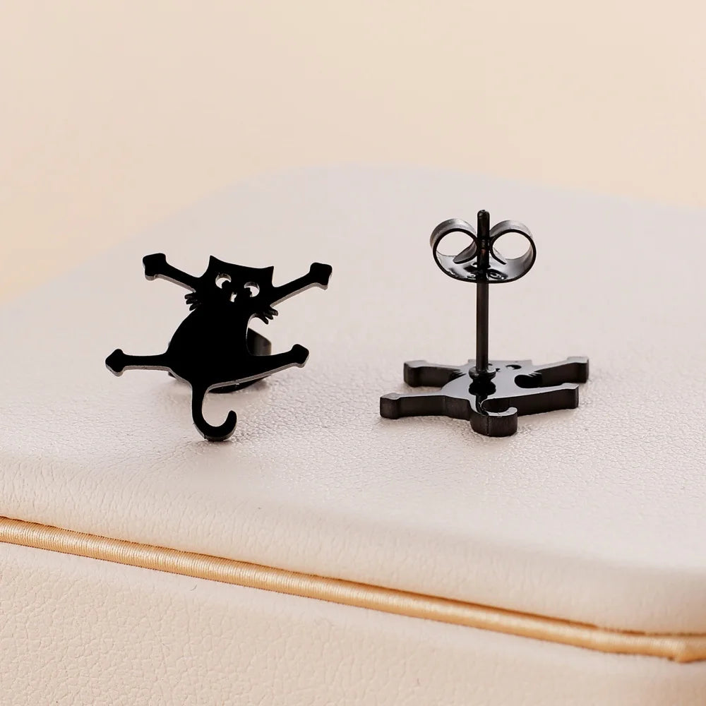 Stainless Steel Halloween Ghost Cat Stud Earrings For Women Girls Gold Color Waterproof Fashion Ear Party Jewelry Gift Wholesale.