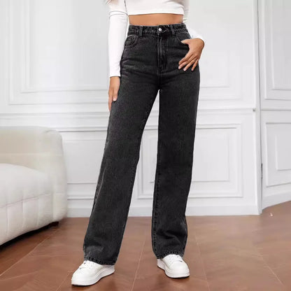 Women's Hot Sale High Waist Stretch Washed Denim Fashionable Straight Jeans Women's Pants women jeans black pants woman clothing.