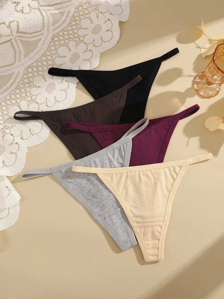 4Pcs Women's Cotton Thongs Sexy Thin Waist Underwear Traceless Low Waist G-string Sports T-Back Female Breathable Panties S-XL.