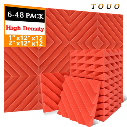 TOUO Acoustic Foam 6/12/12/48 Pcs Offices Acoustic Treatment Flame-Retardant High-Density Diamond Groove Soundproof Foam Panels