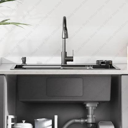 Multifunctional Kitchen Sink Large Capacity Single Bowl Stainless Steel Sink Vegetable Workstation With Faucet Drain Accessories
