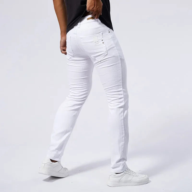 Men's White Casual Jeans New Denim Pants Comfortable Fashion Stretch Slim Fit Straight Trousers Male Clothing Streetwear.