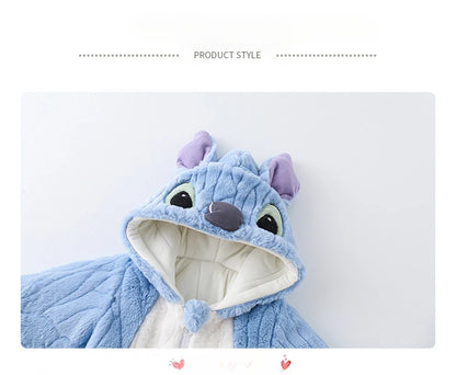 MINISO Stitch Winter Baby Verdickte Gepolsterte Baumwolle Kletterkleidung Niedlicher Säuglingsbodysuit Warmes Ausgehen Outfit Kawaii 0-1 Jahre.