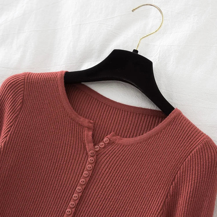 2026 weibliche Casual Tops Pullover Frauen Herbst Winter Gestrickte Dünne Pullover Feste Taste Volle Hülse V-ausschnitt Pullover.