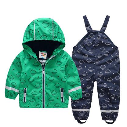 HONEYKING Children's Raincoat Suit Baby Waterproof Overalls Toddler Pants Girl Jumpsuit Rainwear Boy's Jacket And Trousers Set.