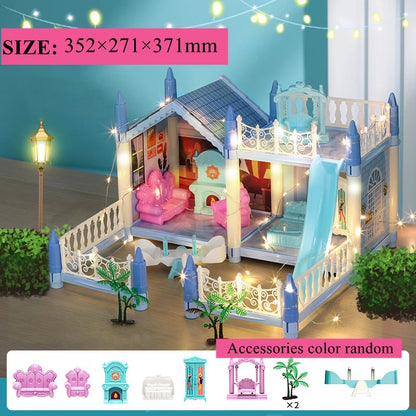 Girls Toddler Doll House - Large Doll House with 4 Dolls, Furniture, Accessories, LED Lights, 4 Stories Princess Dream House Toy.