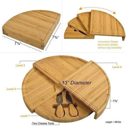 Bamboo Cheese Plate Cutting Board Pull-Out Scalloped Deli Board Assortment Snack Platter.