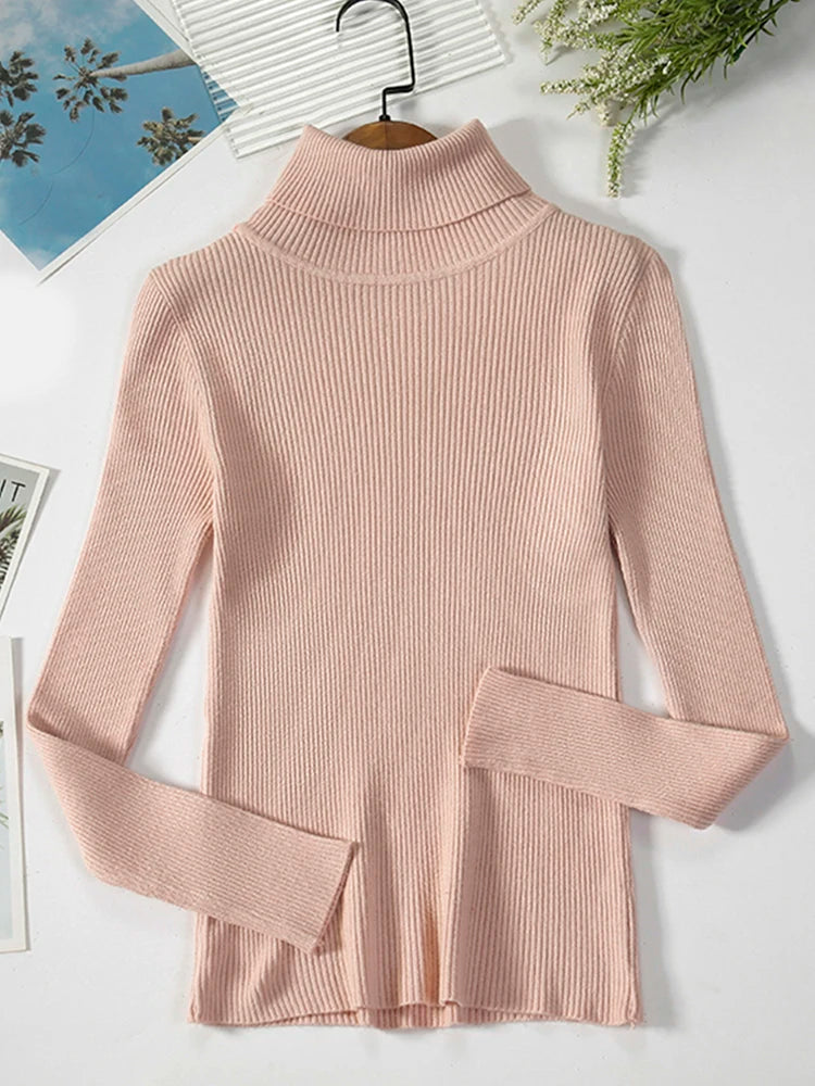 JMPRS Rollkragenpullover Frauen Mode Einfache Winter Pullover Jumper Hohe Elastische Gestrickte Herbst Weibliche Grundlegende Tops Casual Bluse