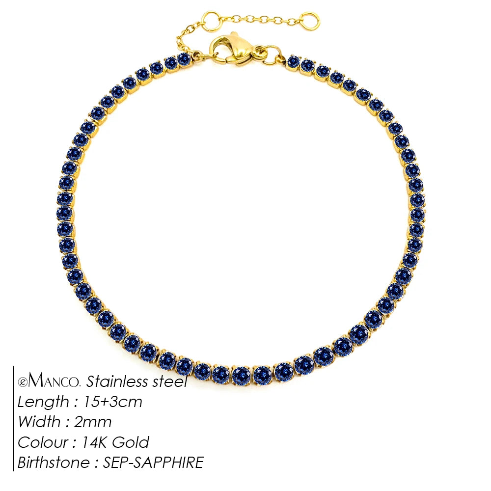 eManco Stainless Steel Gold Plated Sparkling Bracelet High Quality White Zirconia Single Row Simple Accessory For Girls.