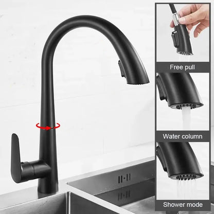 Pull Down Kitchen Faucet Hidden spray head Dual Modes Nozzle Hot Cold Water Mixer Crane Tap Brass Kitchen Sink Faucets