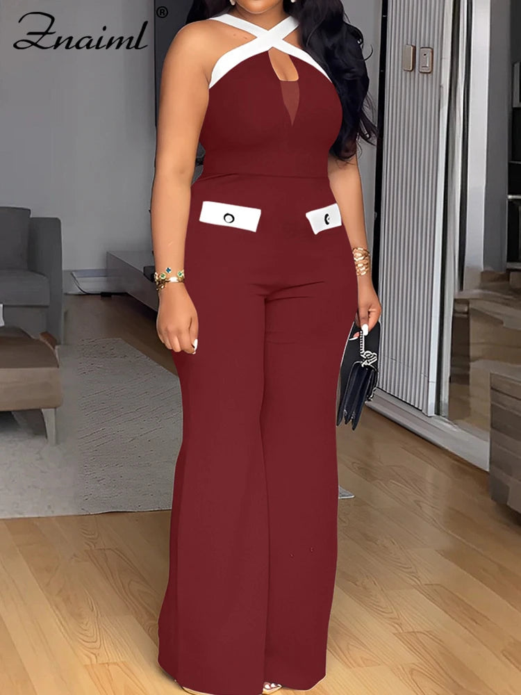 Znaiml Black Women's Sleeveless Cross Spaghetti Strap Loose Jumpsuit Autumn Office Wide Leg Pants Streetwear Overalls Fashion.