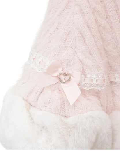 Japanische Liz Süße Prinzessin Faux Kaninchen Fell Cape Mantel Frauen Herbst Winter Pelz Jacke Lose Uhr Strass Bogen Mit Kapuze Mantel.