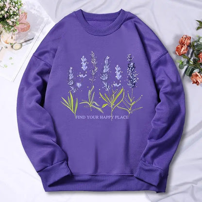 Beautiful Of Lavender Printing Women Hoodie Street Fleece Hoody Crew Neck Autumn Sweatshirt Hip Hop Oversize Clothing Female.