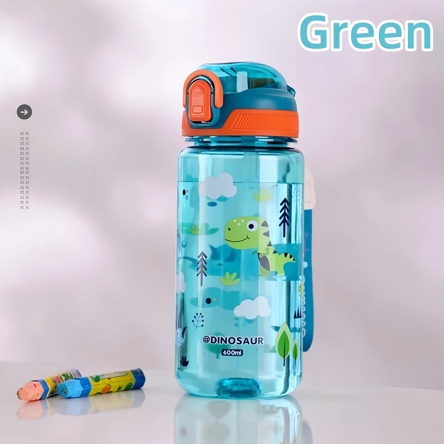 600ml Dinosaur Water Bottle For Kids Water Sippy Cup With Silicone Straw Leakproof Plastic Water Bottles Summer Kids Water Cup.