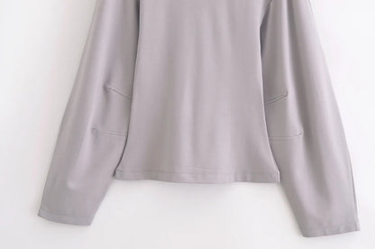 HH Women's 2-Piece Set Fashion Slimming Double-Sided Fabric Round Neck Long-Sleeve Top+Elegant Stretch Casual Wide Leg Pants.