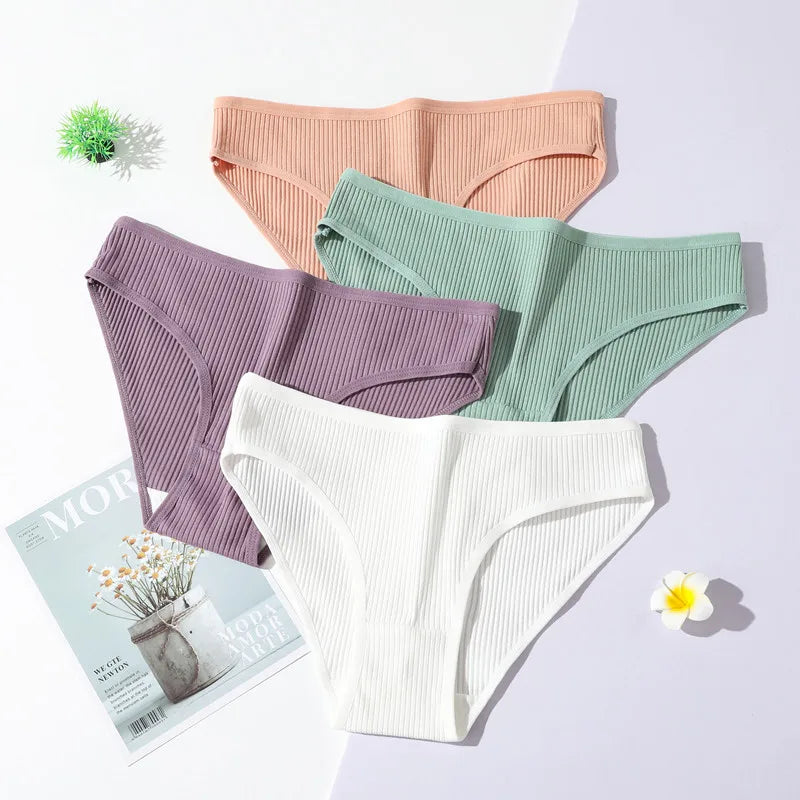 3Pcs/Set Cotton Panties Women Low Waist Underwear Seamless Briefs Solid Color Sports Breathable Underpants Female Lingerie.