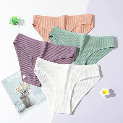 3Pcs/Set Cotton Panties Women Low Waist Underwear Seamless Briefs Solid Color Sports Breathable Underpants Female Lingerie.