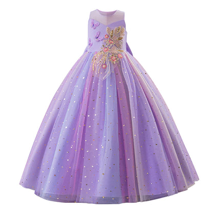 Elegantes, ärmelloses Tüll-Ballkleid für Kinder, Bühnenaufführungen, Hochzeiten, Weihnachten, Mädchenkleider, Mädchen-Prinzessin-Partykleider