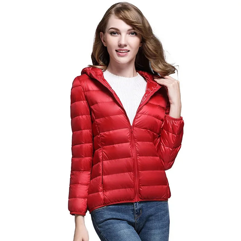 Winter Women's Light Down Hooded Jacket,Red Blue Khaki Green Available,European Size S-XXL,Women Coats.