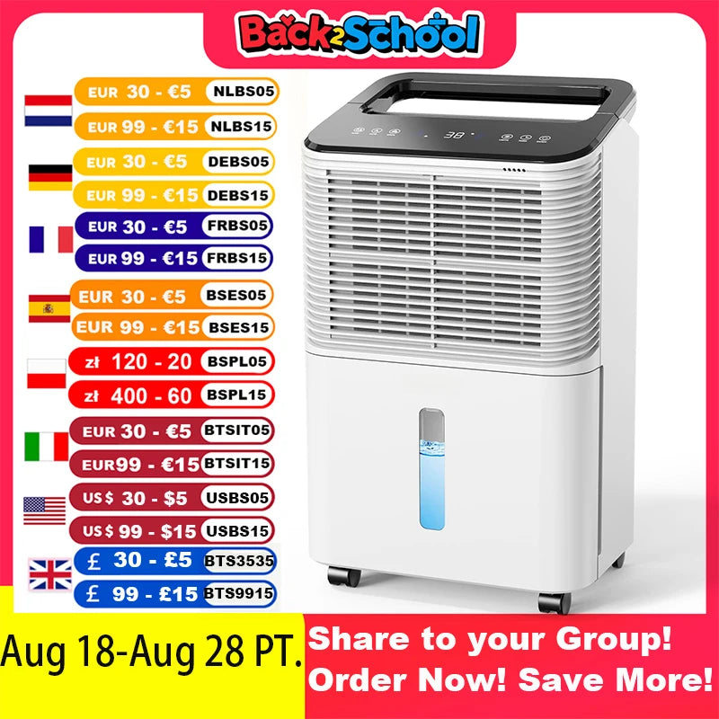 Dehumidifier 16 L/day, Ultra-quiet Electric Intelligent Central Control, Auto Mode, Moisture Display, 24h Timer Home Appliances.