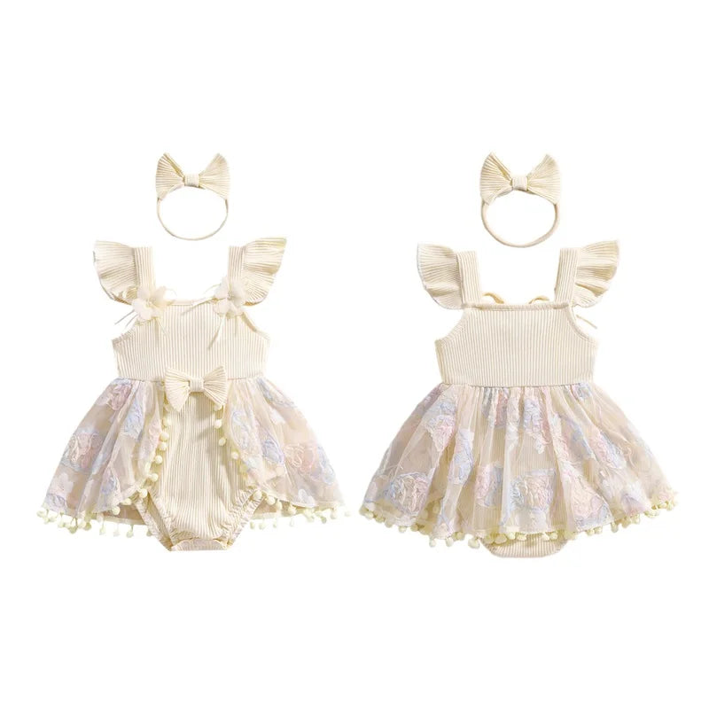 0-18M Kleinkind Baby Mädchen Sommer Strampler Kleid Nette Rüschen Ärmellose Square Neck Blume Body mit Stirnband Set neugeborene Kleidung.