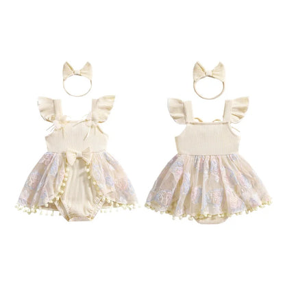 0-18M Kleinkind Baby Mädchen Sommer Strampler Kleid Nette Rüschen Ärmellose Square Neck Blume Body mit Stirnband Set neugeborene Kleidung.