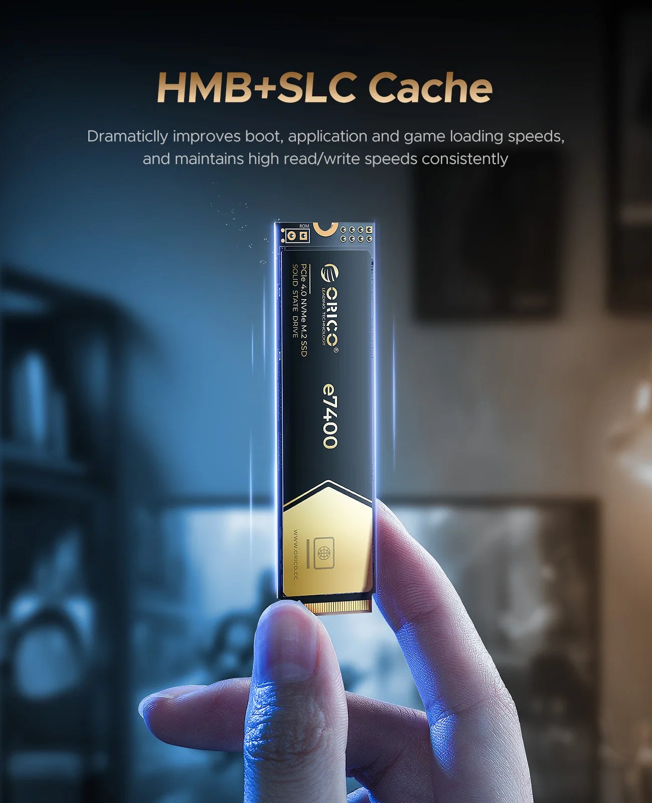 ORICO Gaming PCIe4.0 M.2 NVMe SSD PS5 7400MB/S Internal Solid State Drive Gen4 for High End Computing Gamer Heavy Duty Works.