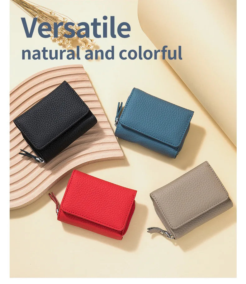 Genuine Leather Women Wallet Small Zipper Coin Wallet Female Short Cow Leather Women Purse RFID Card Money Bag Gift for Women.