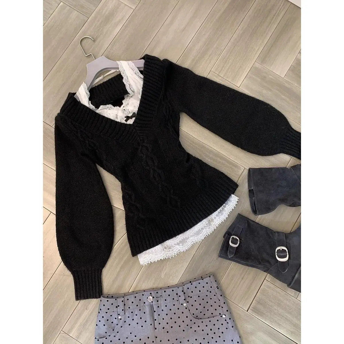 Chic Gothic Slim Sexy Strickpullover Soft Kint Pullover Langarm Skinny Tops Y2k Design Streetwear V-Ausschnitt Fairy Grunge.