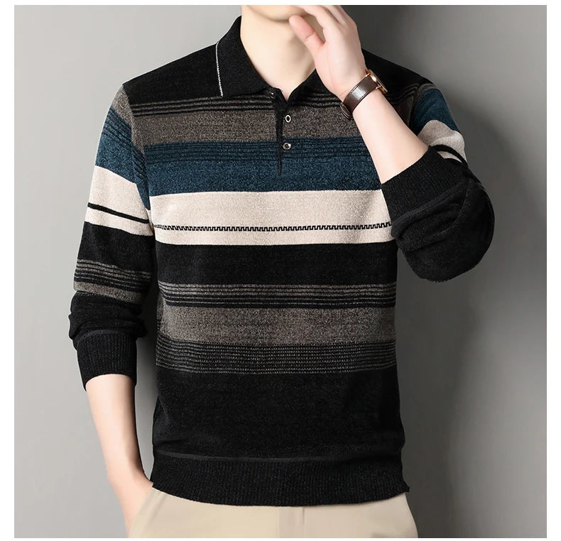 Men's Lapel Knit Pullover Sweater Autumn Winter Thick Warm Tops Casual Polo Collar T-shirt Knitting Polo Sweaters.