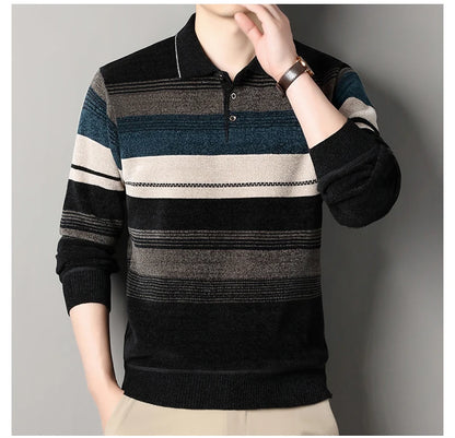 Men's Lapel Knit Pullover Sweater Autumn Winter Thick Warm Tops Casual Polo Collar T-shirt Knitting Polo Sweaters.