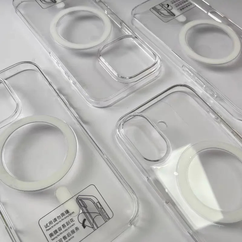 Original Transparent MagSafe Phone Case for iPhone 17 16pro max 15 16 Pro 13 14 Magnetic Wireless Charging Clear Hard PC Cover.